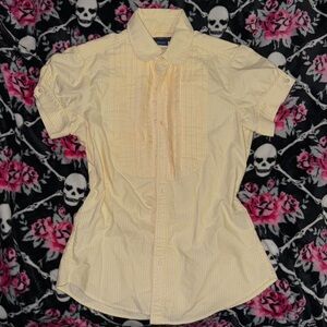 Pale Yellow Striped Ralph Lauren Button-Up Babydoll Top